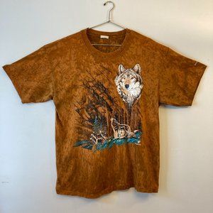 Vntge Wolf Shirt XL Brown Blue Howling Pack Animal
